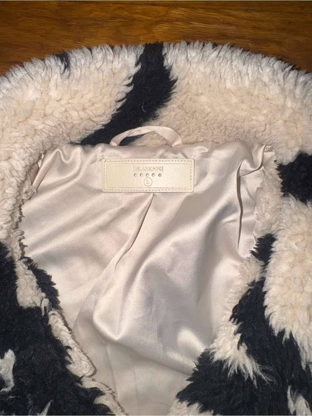 Women’s Black & Cream Faux Shearling Jacket - “Love Birds Houndstooth Coat” - Picture 6 of 10